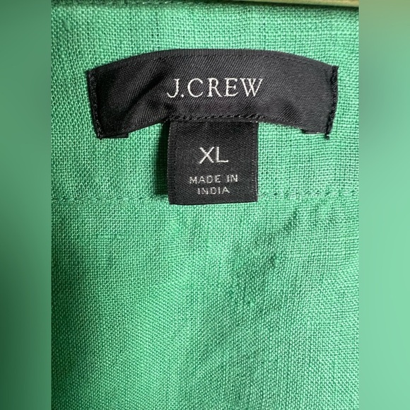 J.Crew 100% Linen Blouse Square Neck Balloon Sleeve Button Front Green Size XL - Picture 3 of 7